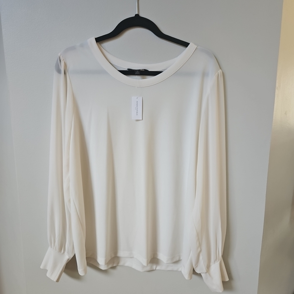 Banana Republic Womens XL Sheer Sleeve Blouse Ivory White Romantic Whimsical